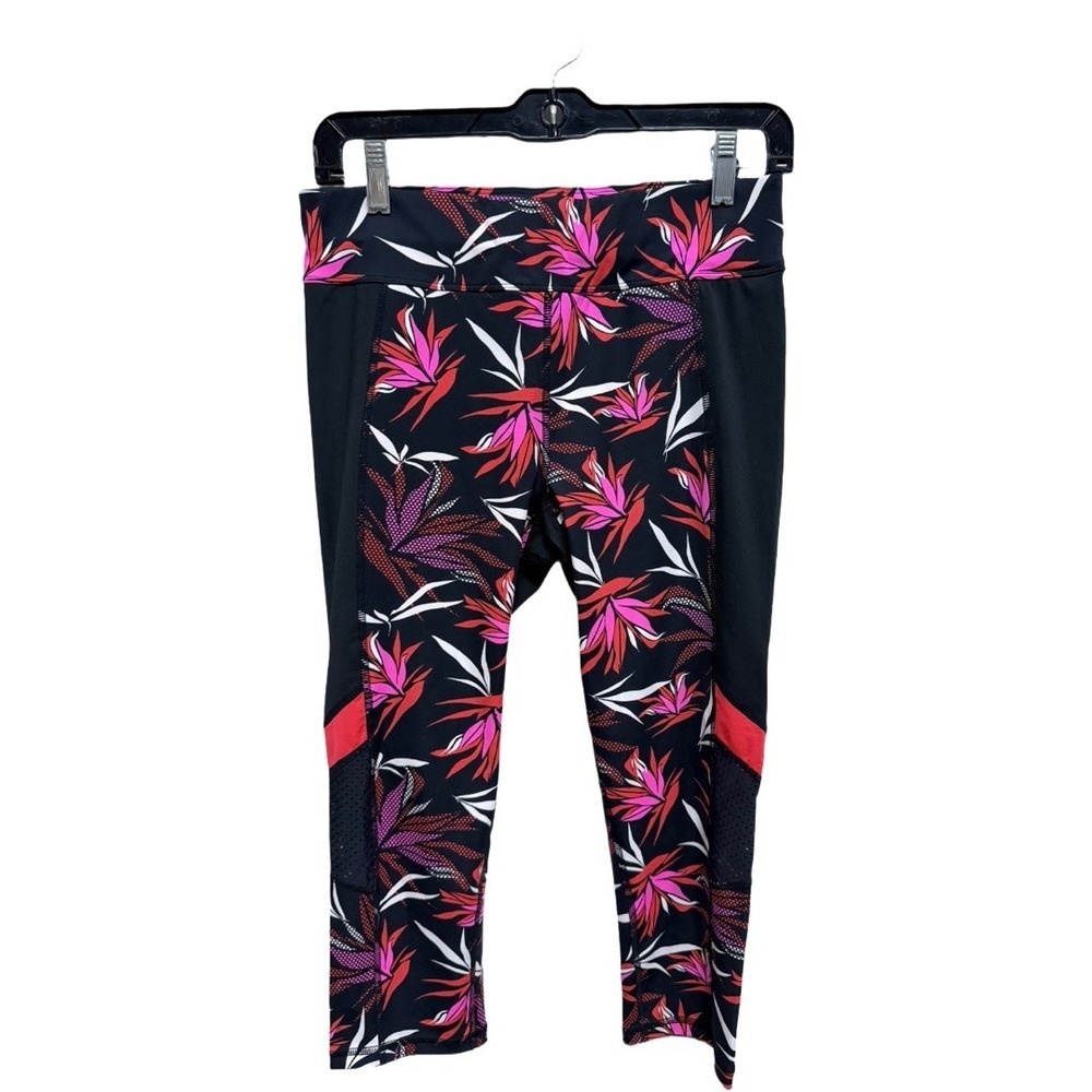 Tail Pink Red Palm Leaf Tropical Cropped Workout Leggings Size Small Athletic